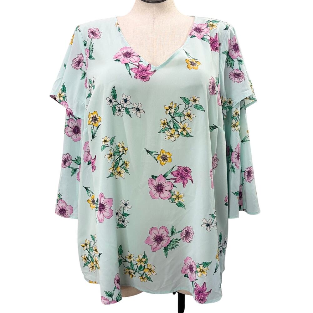Lane Bryant Plus Size 18/20 Top NEW Bell Sleeve Floral Ruffle Spring Bloomcore
